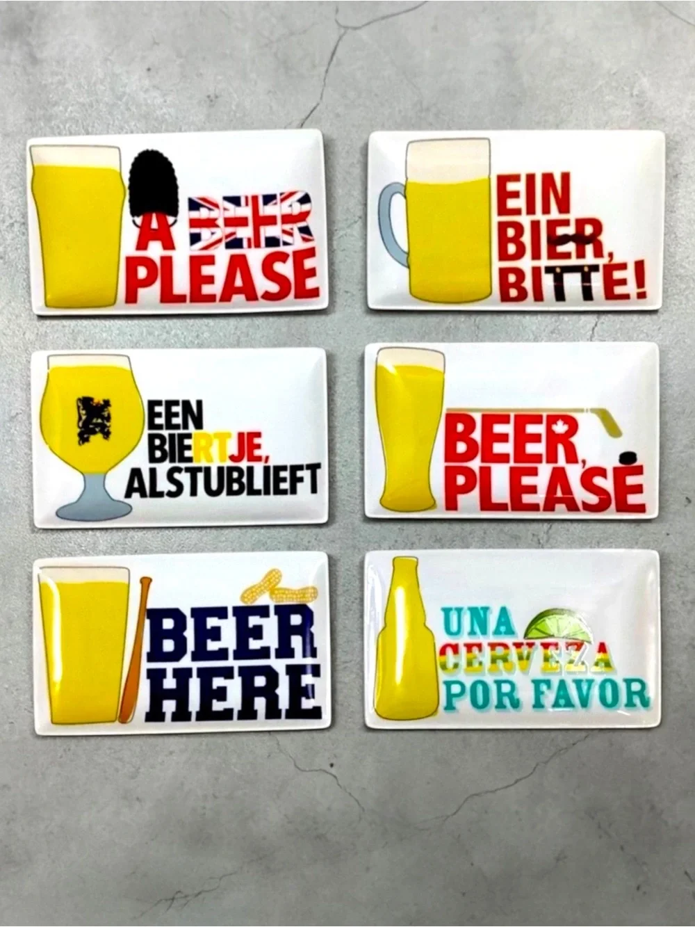 Crate & Barrel Around the World Beer Sampler Appetizer Plates in Tote Box